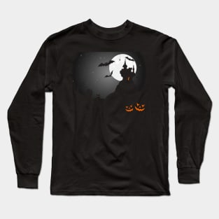 Halloween Graveyard - Pumpkins, Bats and Cats Long Sleeve T-Shirt